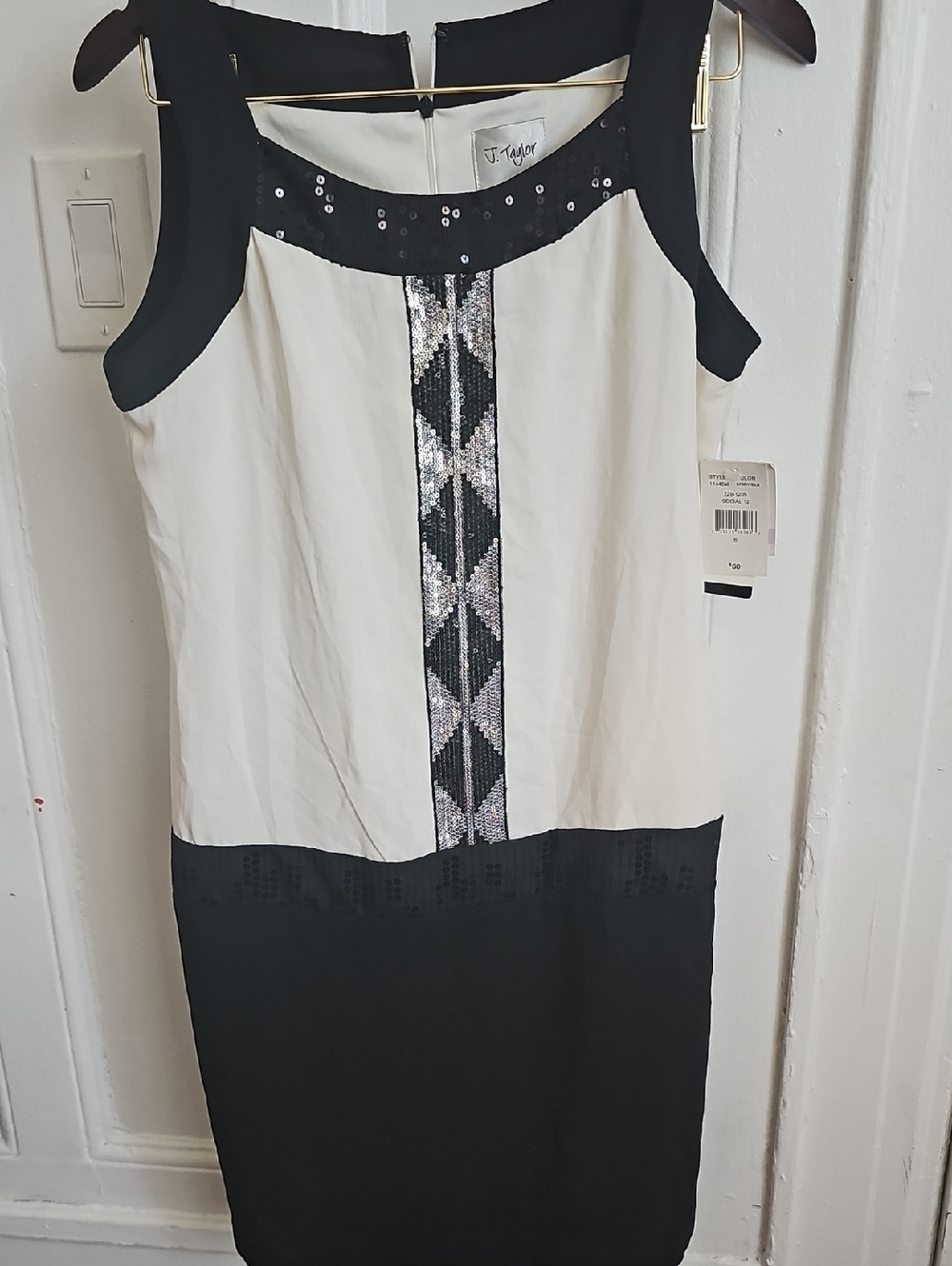 Black & White Sequin-Trim Sheath Dress